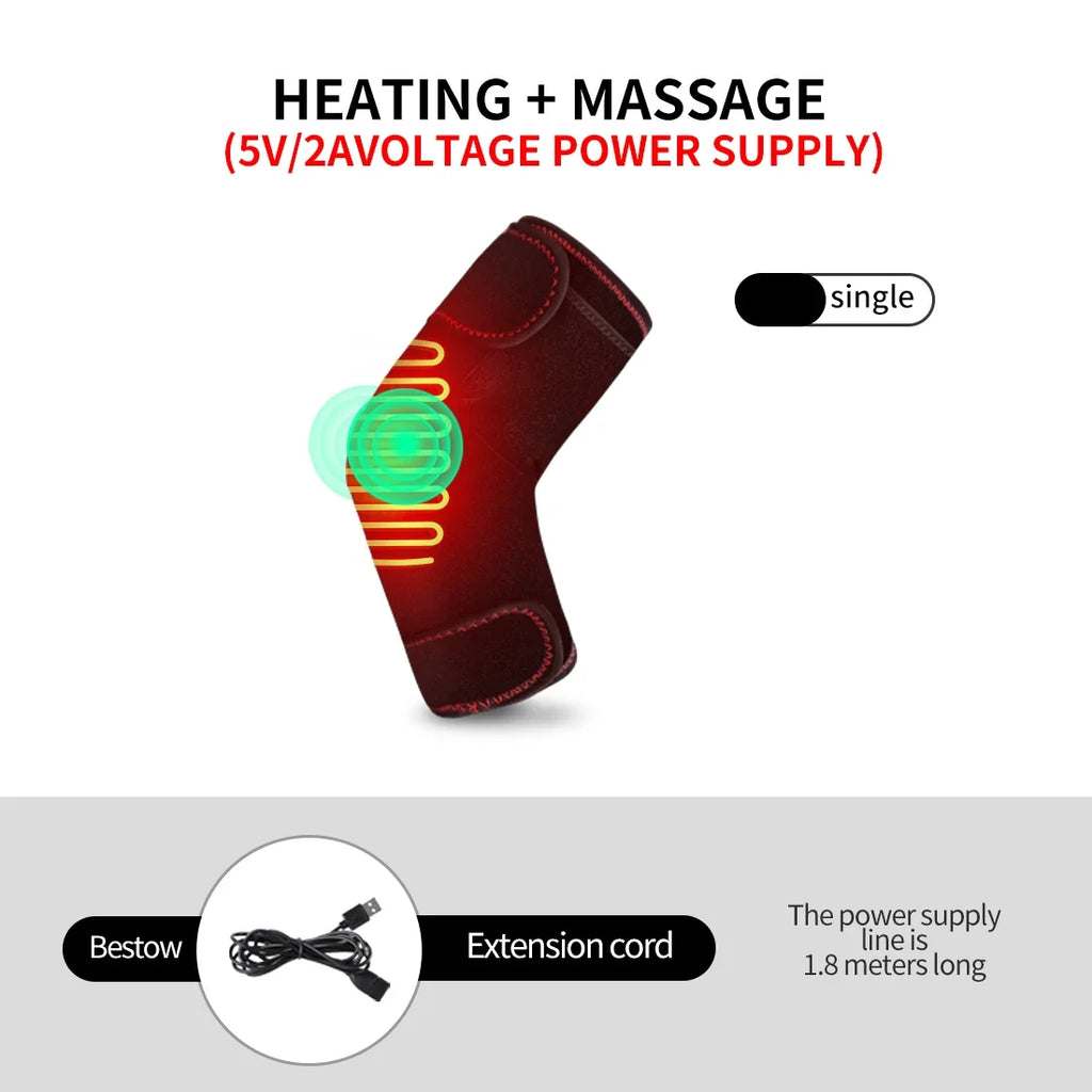 Woman wearing the heated elbow support sleeve with heat therapy glow