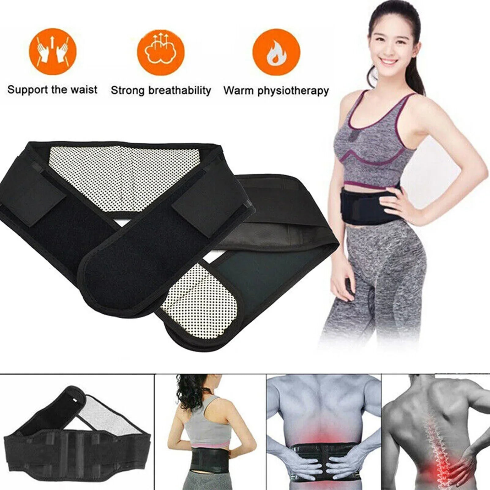 Woman in gym clothes wearing the lumbar support wrap