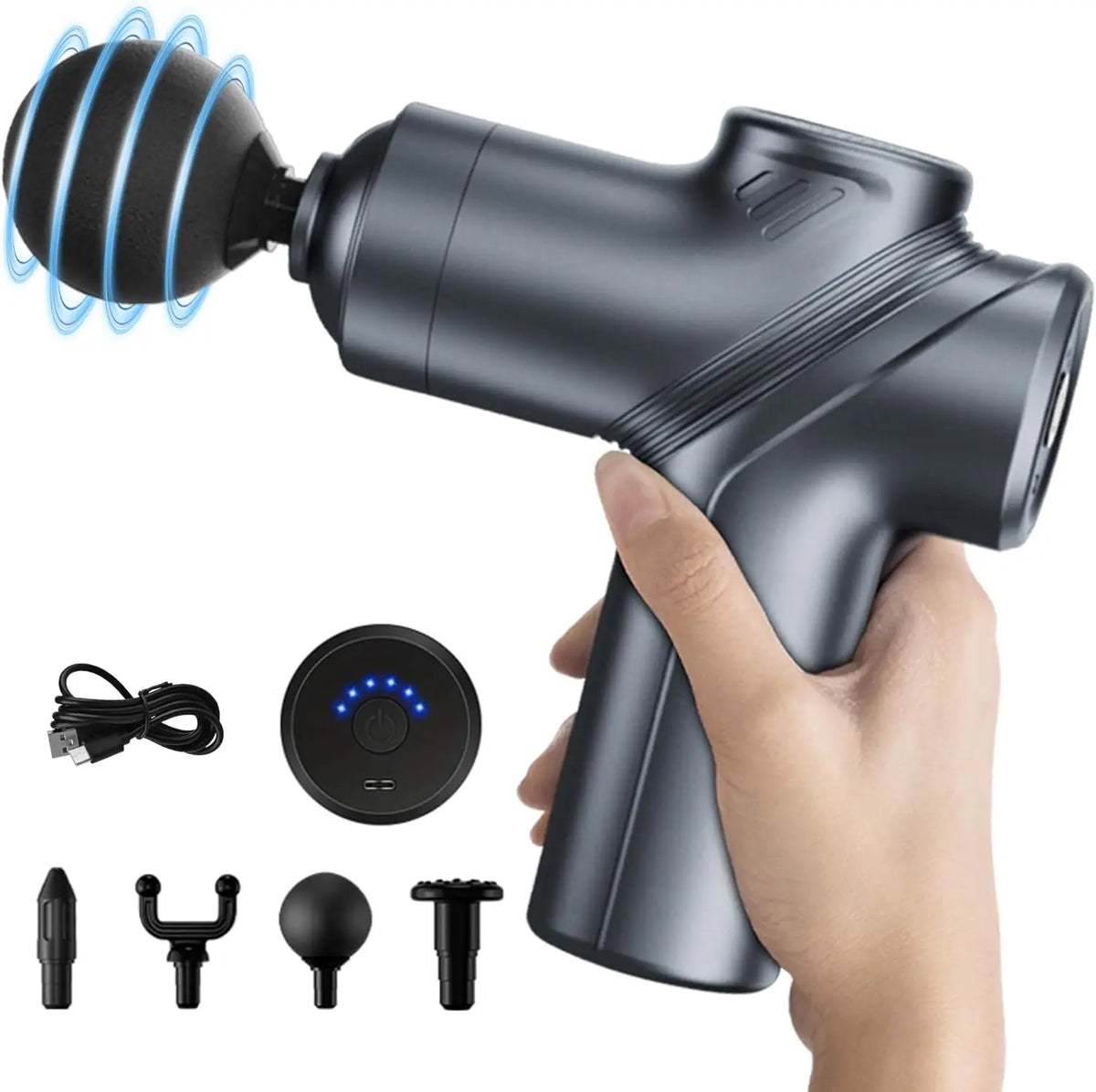 LEERCON mini massage gun with 4 interchangeable heads