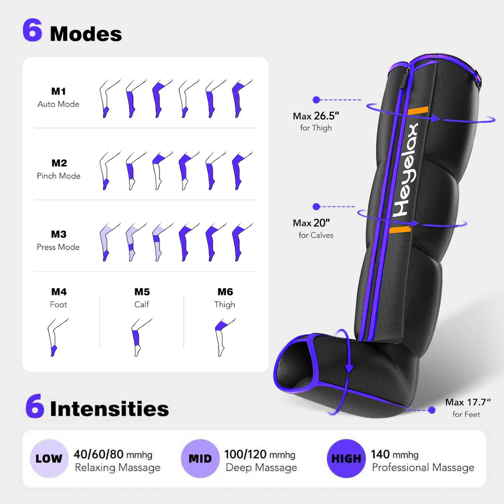 6 modes and 6 intensities of the leg massager