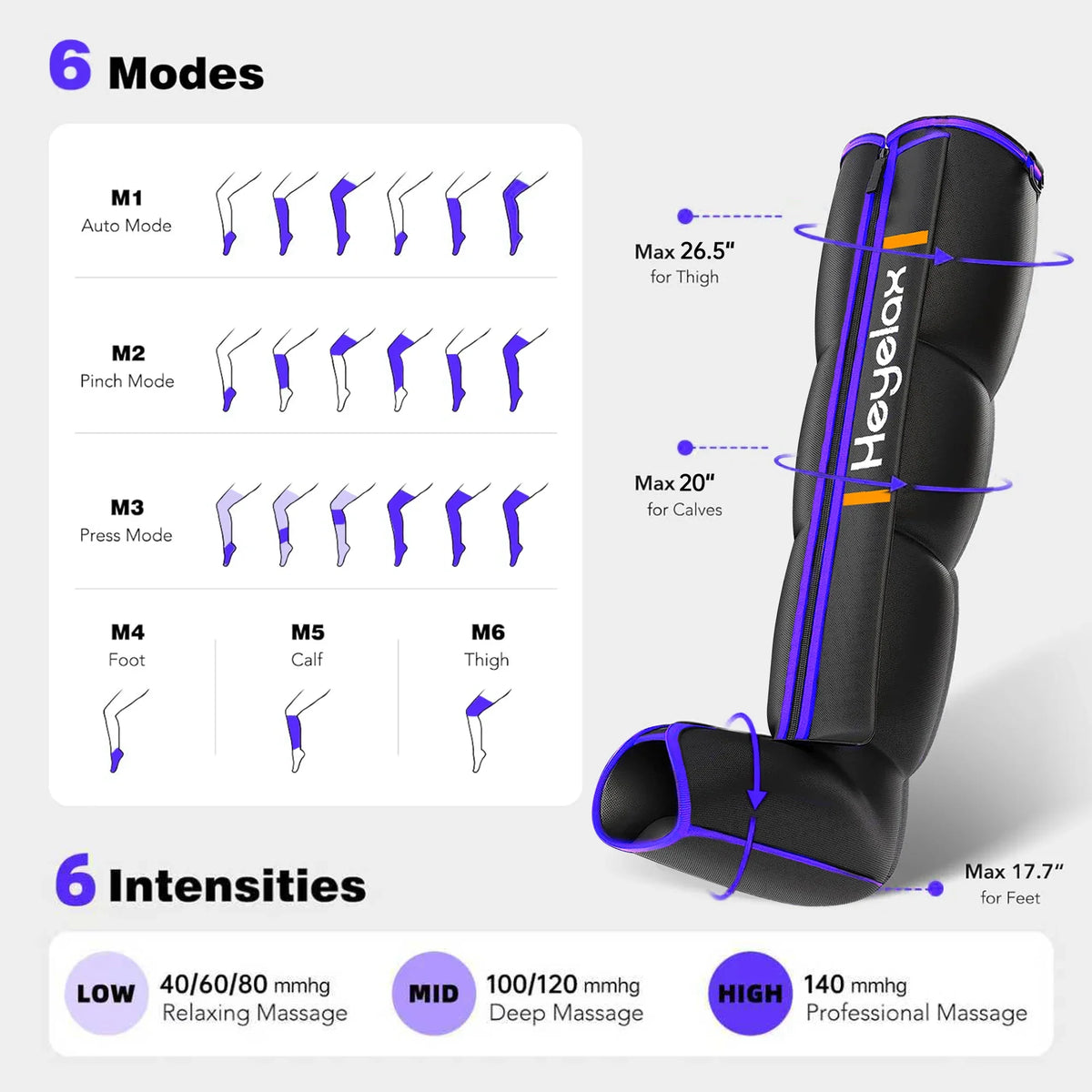 6 modes and 6 intensities of the leg massager