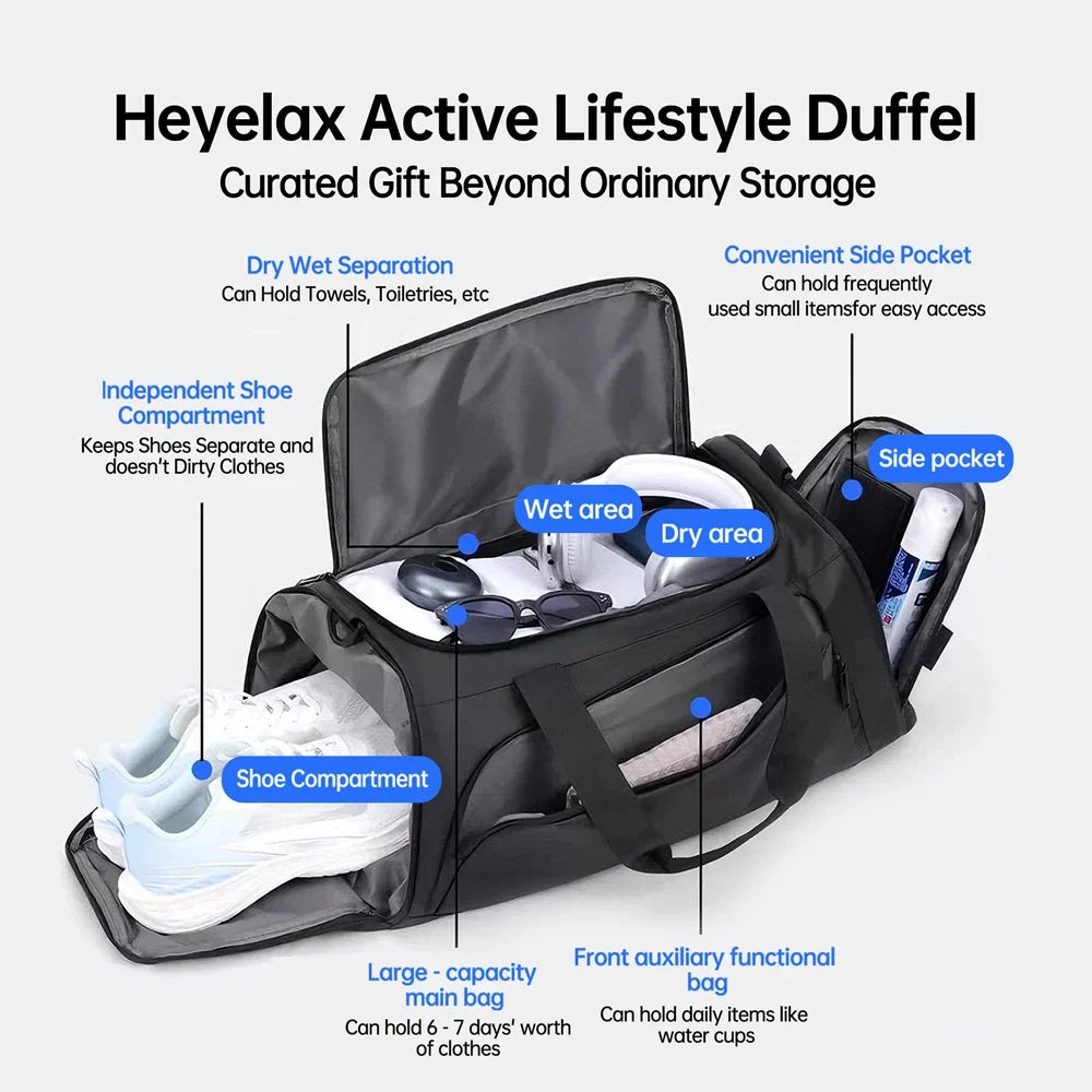 Inside the Heyelax duffel bag storage compartments