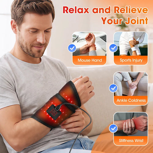 Man wearing the LED heat therapy wrap on his wrist